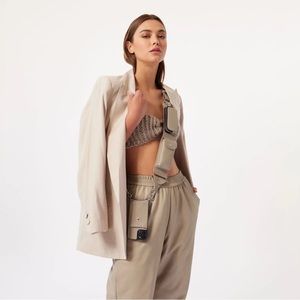 Bandolier Billie Crossbody Strap in Greige with matching Grace expanded pouch.